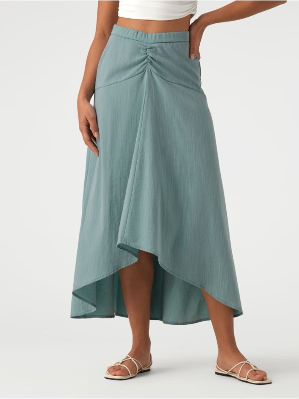 Halara High Waisted High Low Maxi Casual Linen-Feel Skirt large